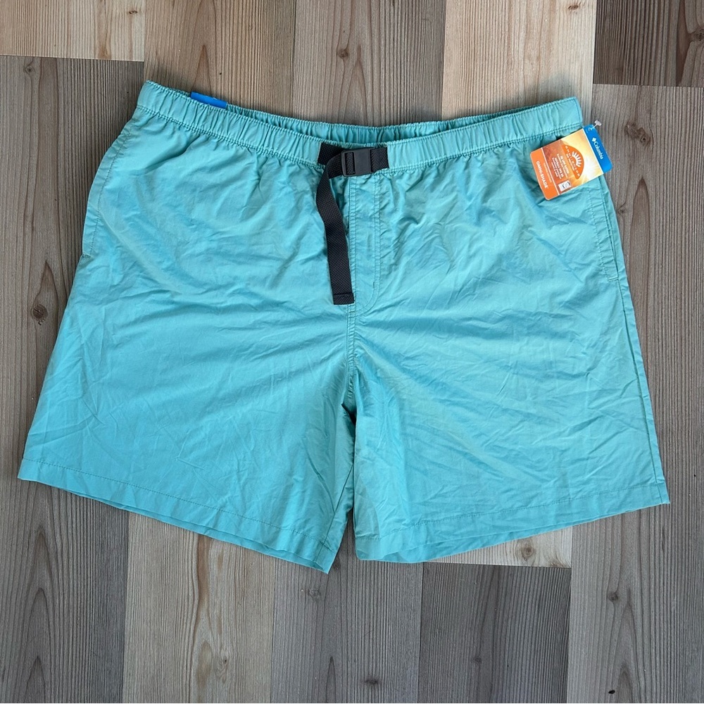 NEW Men's Columbia Teal Omni Shade Swim Shorts 8 inch inseam with Belt